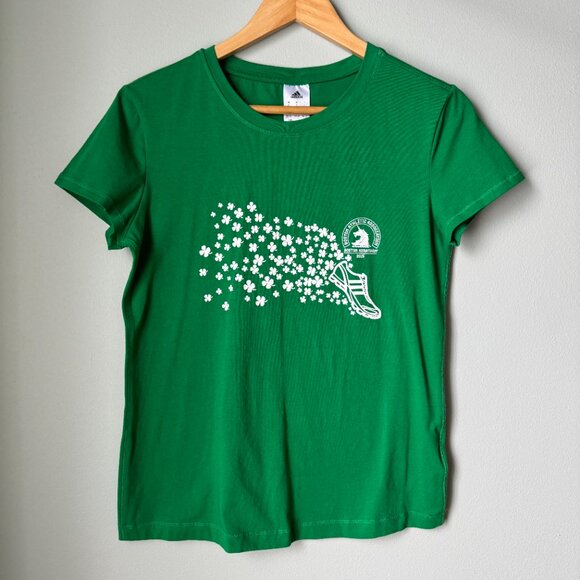 Green Adidas Soft T-Shirt Boston Marathon Shamrocks - Picture 12 of 12